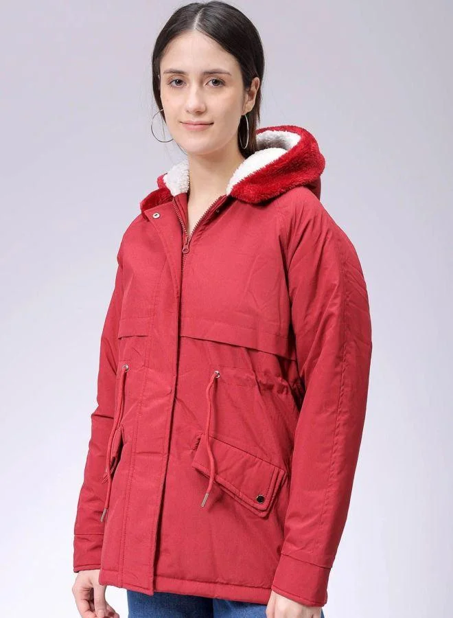 مرفوعة Women Regular Fit Solid Hooded Full Sleeves Parka Jacket